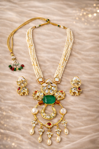 Gold Plated Kundan & Semi Cultured Pearl Choker Set