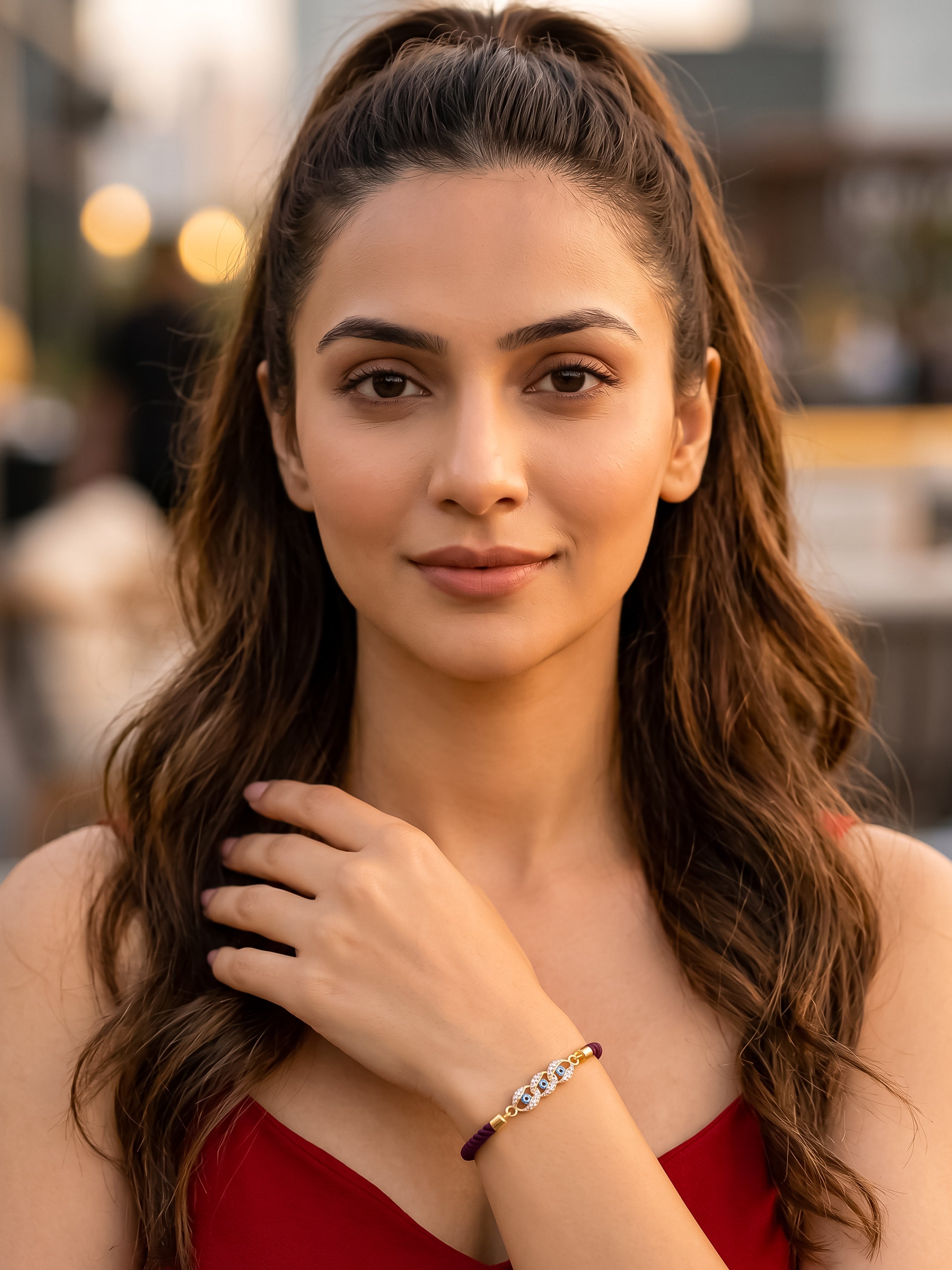 Adjustable Gold-Plated Evil Eye Bracelet