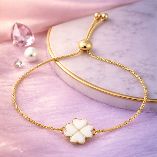White Enamel Clover Leaf Bracelet