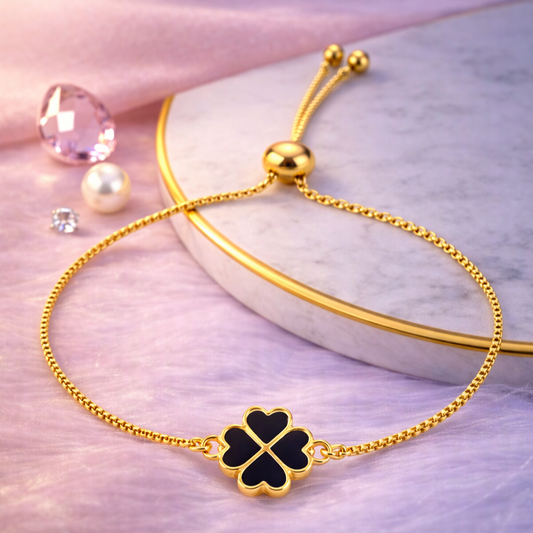 Black Enamel Clover Leaf Bracelet