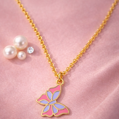 Butterfly Style Enamel Pendant Necklace