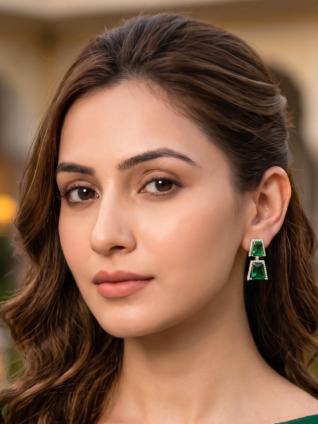 Gold Plated Green Topaz Earrings