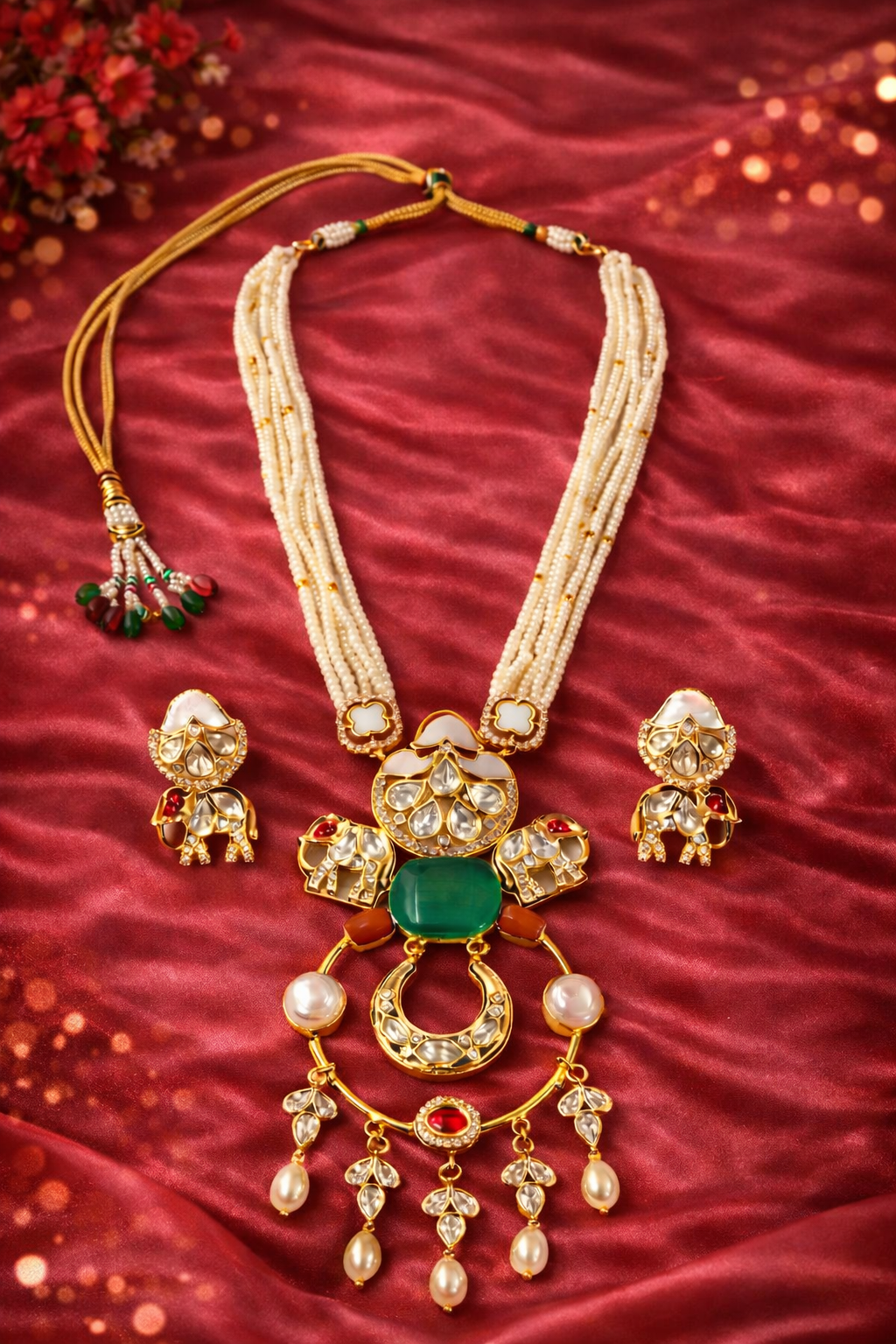 Gold Plated Kundan & Semi Cultured Pearl Choker Set