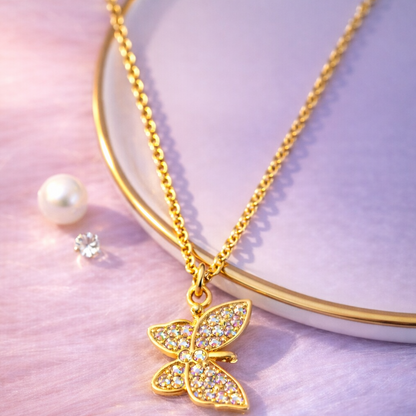 Butterfly Style Cubic Zirconia Pendant Necklace