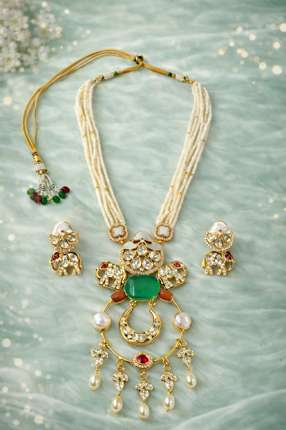 Gold Plated Kundan & Semi Cultured Pearl Choker Set