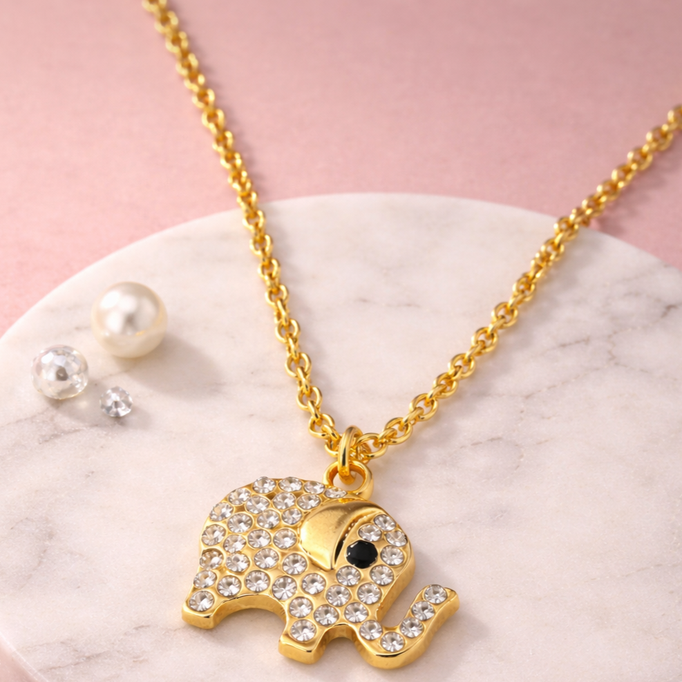 Elephant Charm Evil Eye Pendant Necklace