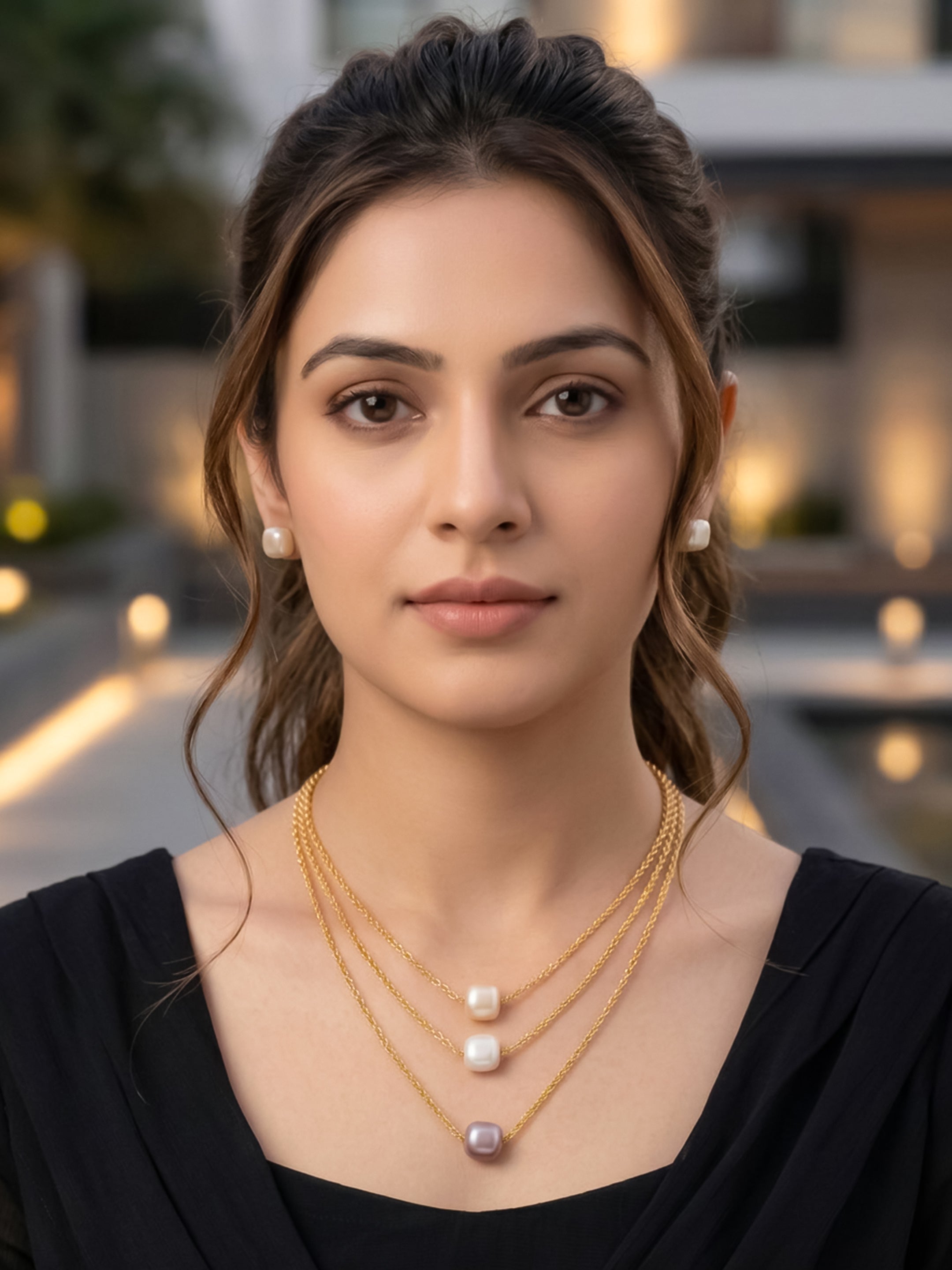 3-Layered Gold-Plated Pearl Necklace