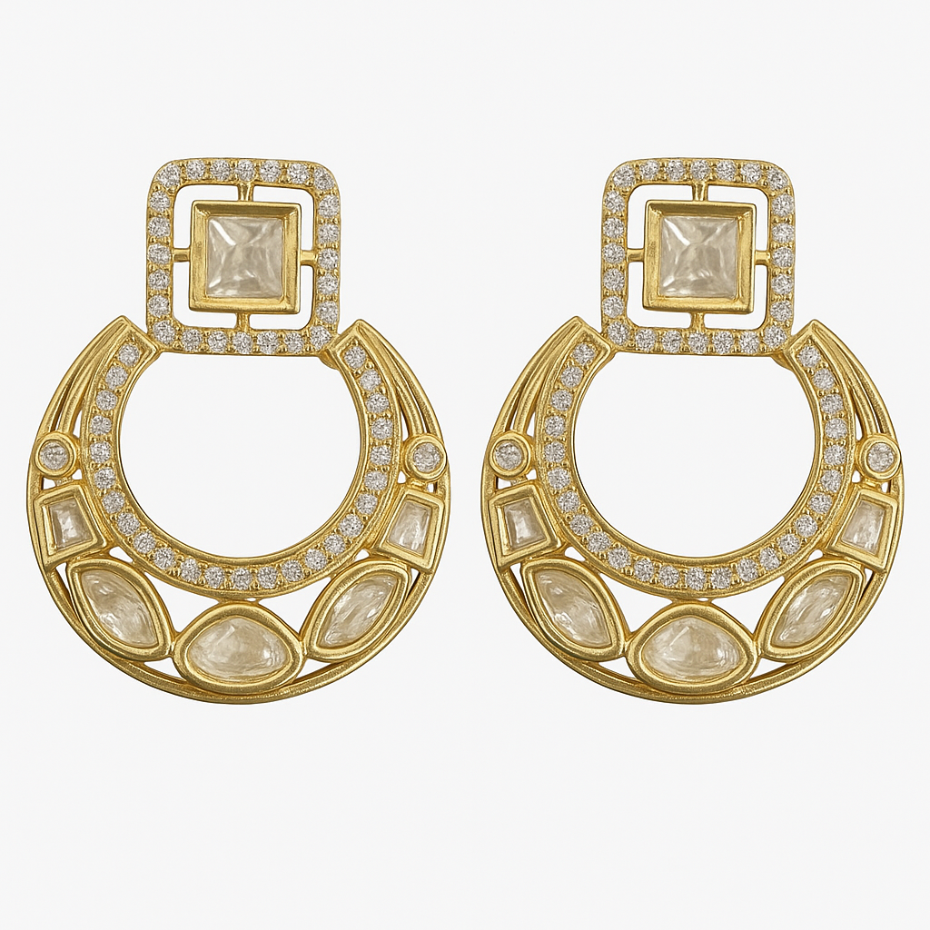 Gold-Plated Kundan Handcrafted Statement Earrings