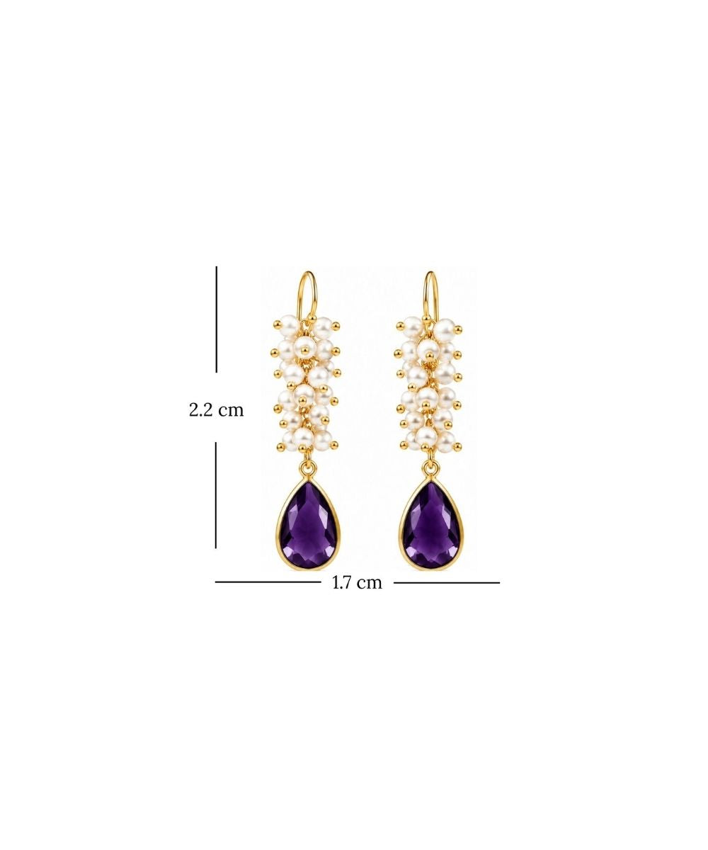 Gold Plated Purple Cubic Zirconia Drop Earrings