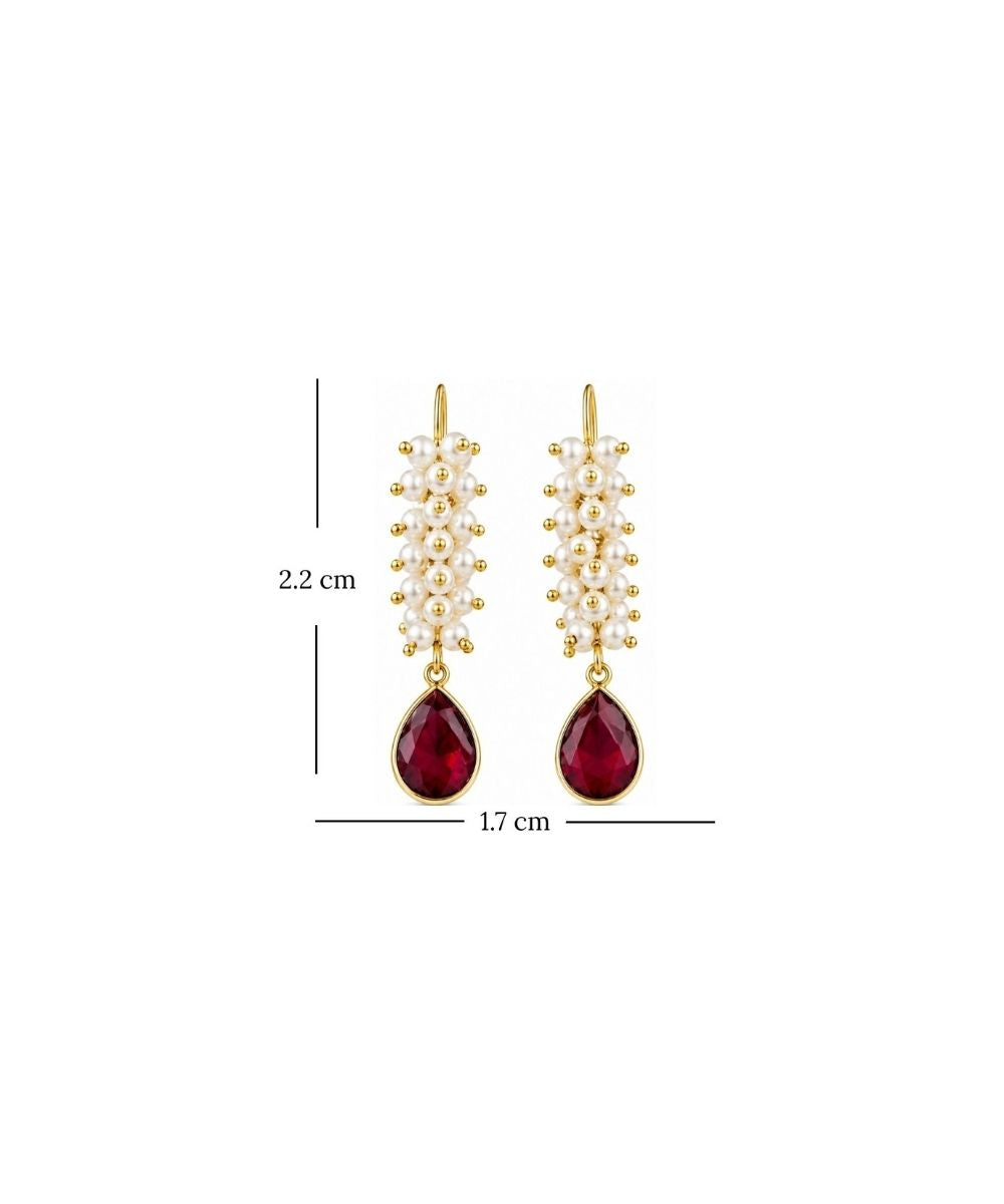 Gold Plated Red Cubic Zirconia Drop Earrings