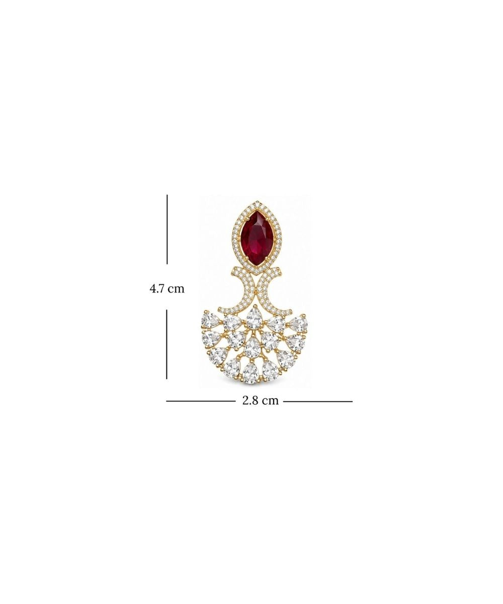 Gold Plated Red Cubic Zirconia Drop Earrings