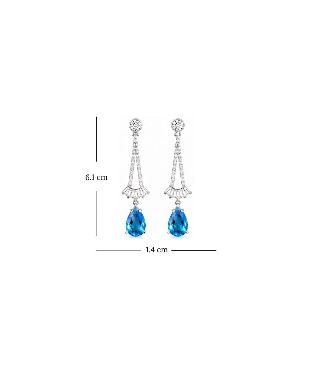 Rhodium Plated Blue Cubic Zirconia Drop Earrings