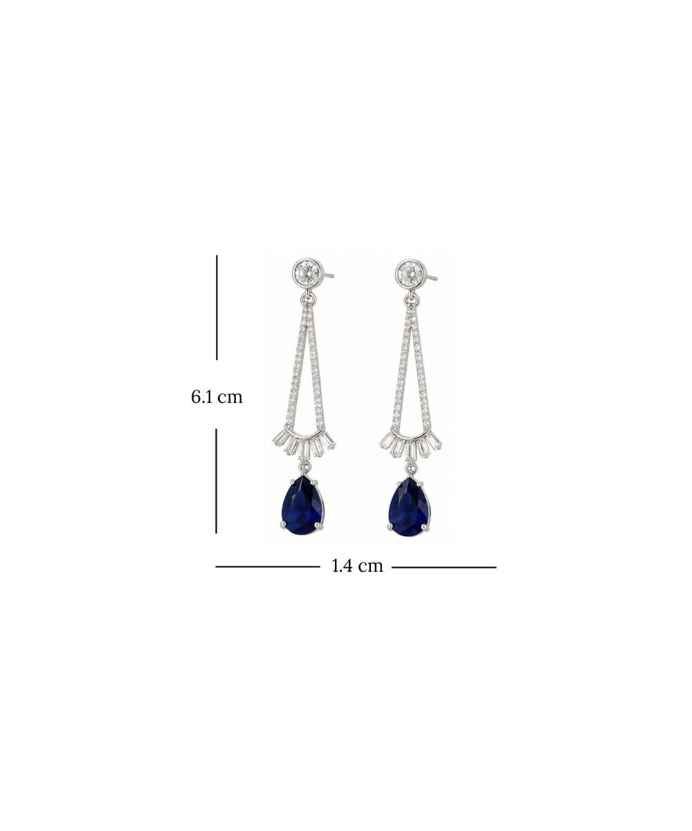 Rhodium Plated Blue Cubic Zirconia Drop Earrings