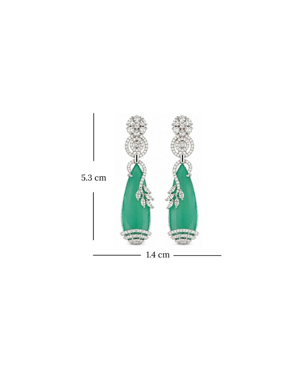 Rhodium Plated Green Cubic Zirconia Drop Earrings