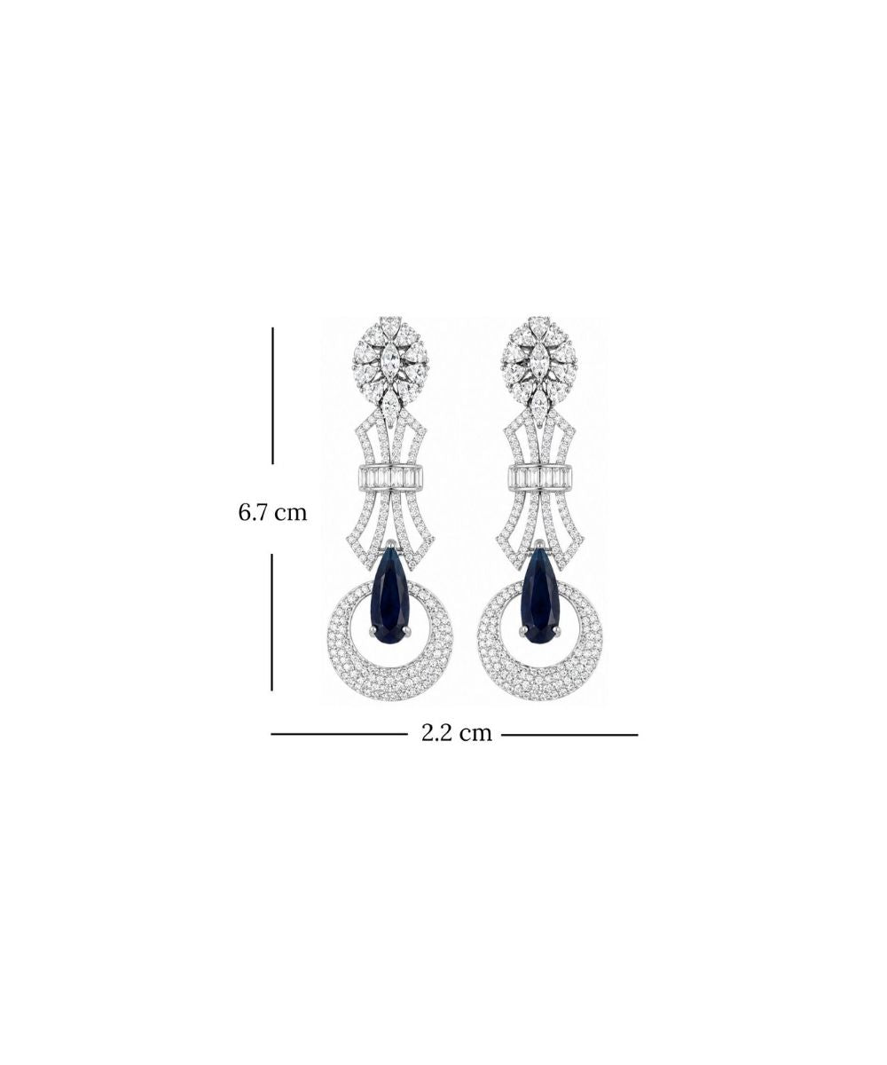 Rhodium Plated Blue Cubic Zirconia Drop Earrings