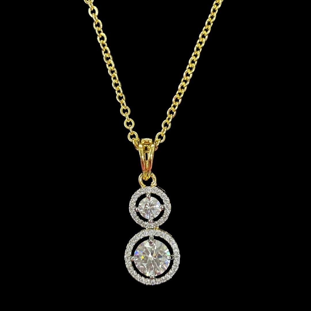 Gold-Plated Eternal Glow Solitaire Halo Pendant & Stud Earrings Set – Double the Shine, Timeless Elegance