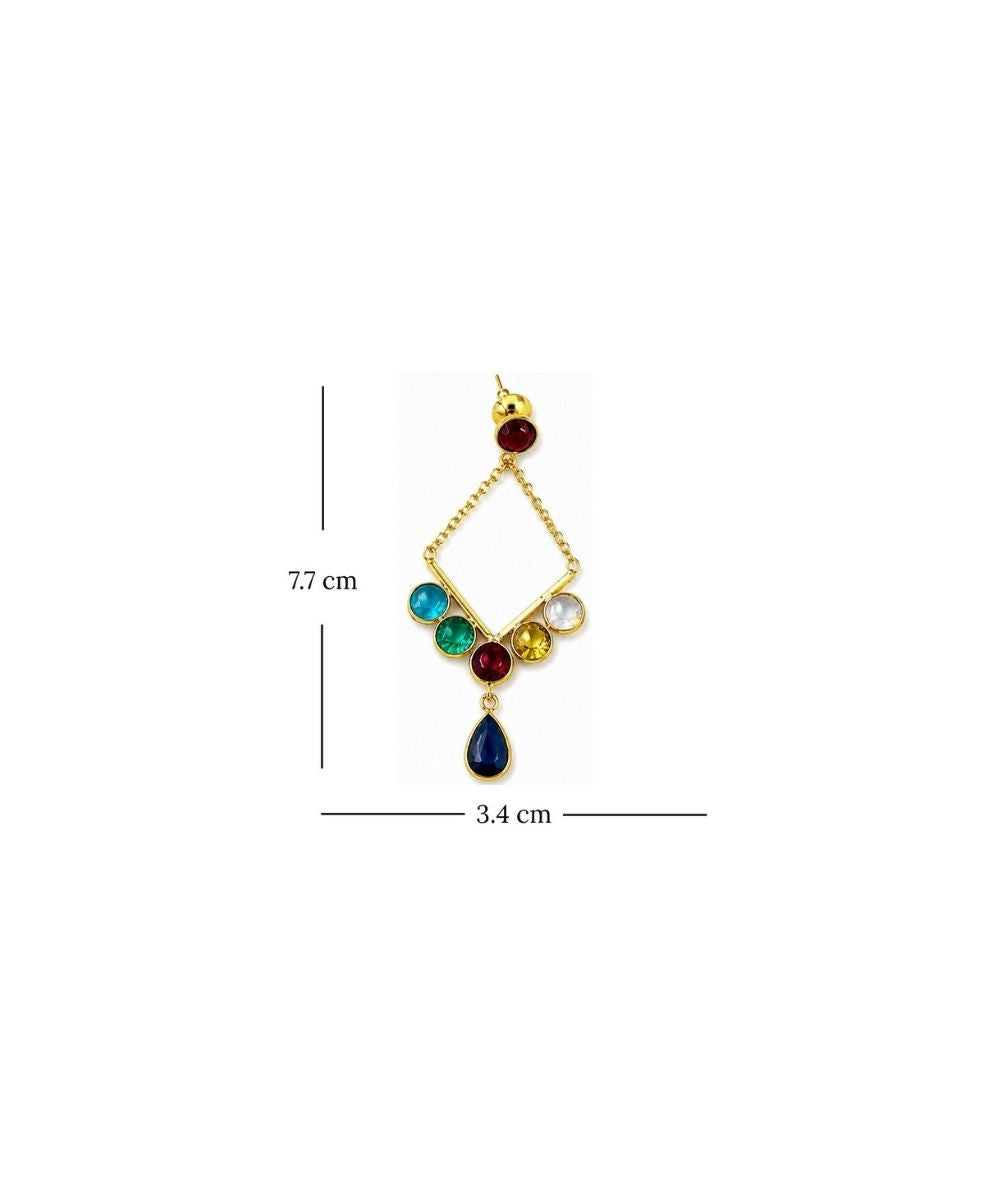Gold Plated Multi Color Cubic Zirconia Drop Earrings