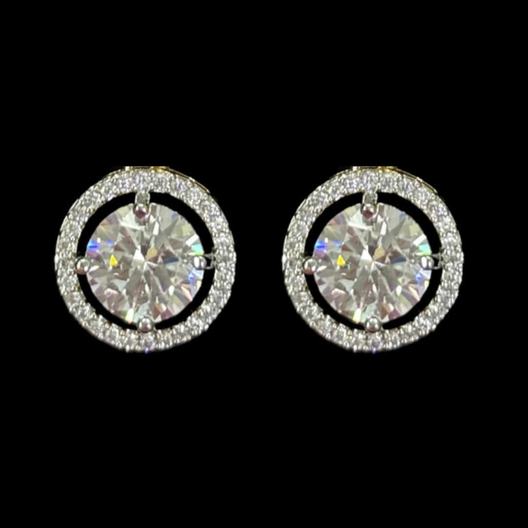 Gold-Plated Eternal Glow Solitaire Halo Pendant & Stud Earrings Set – Double the Shine, Timeless Elegance