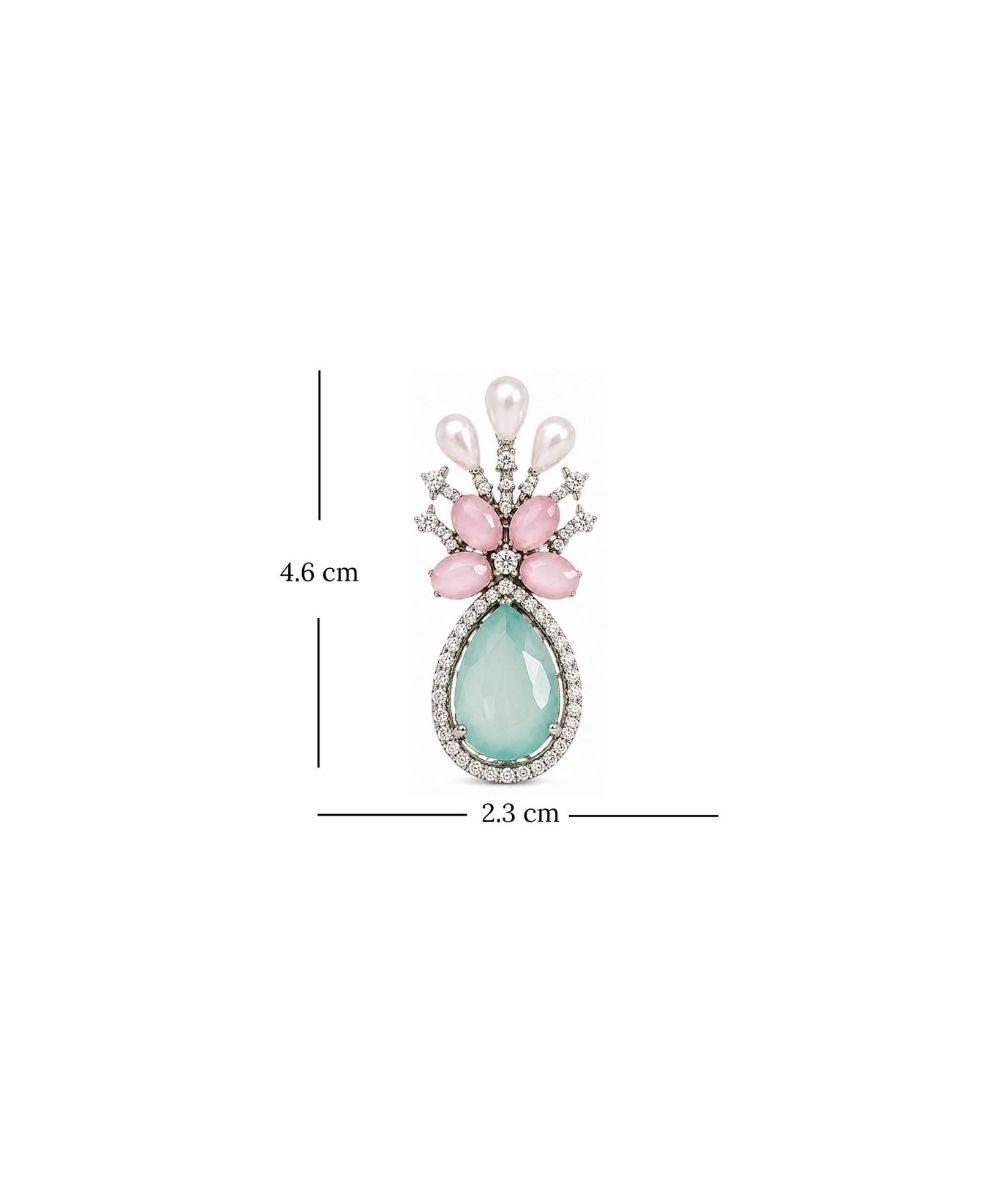 Rhodium Plated Multi Color Cubic Zirconia Drop Earrings