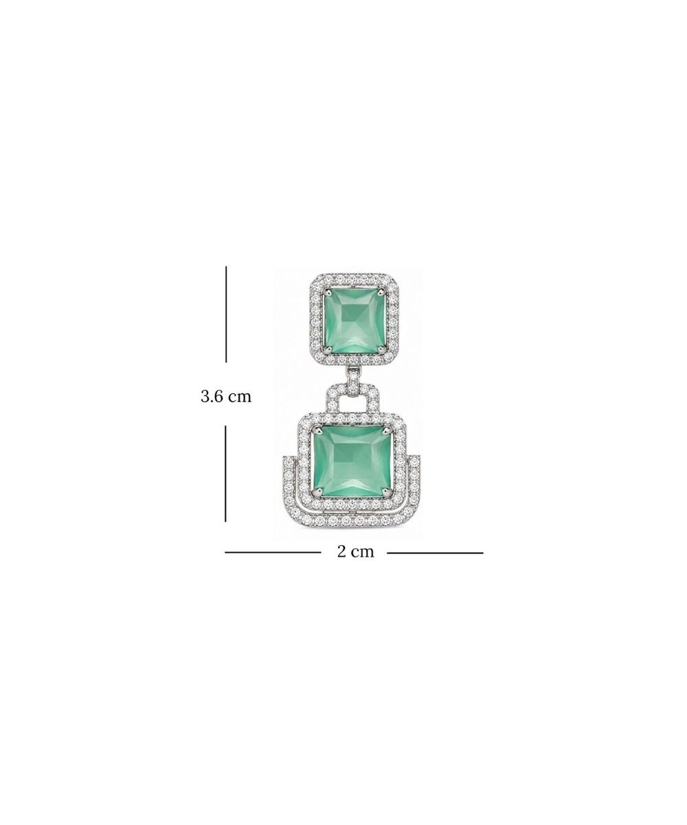 Rhodium Plated Halo Style Cubic Zirconia Drop Earrings