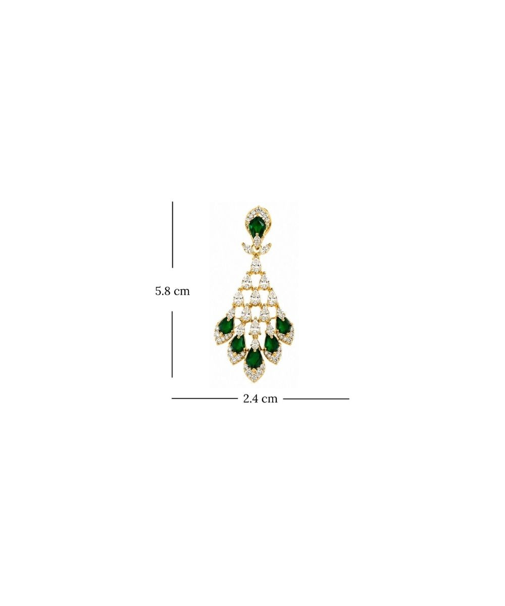 Gold Plated Green Cubic Zirconia Drop Earrings