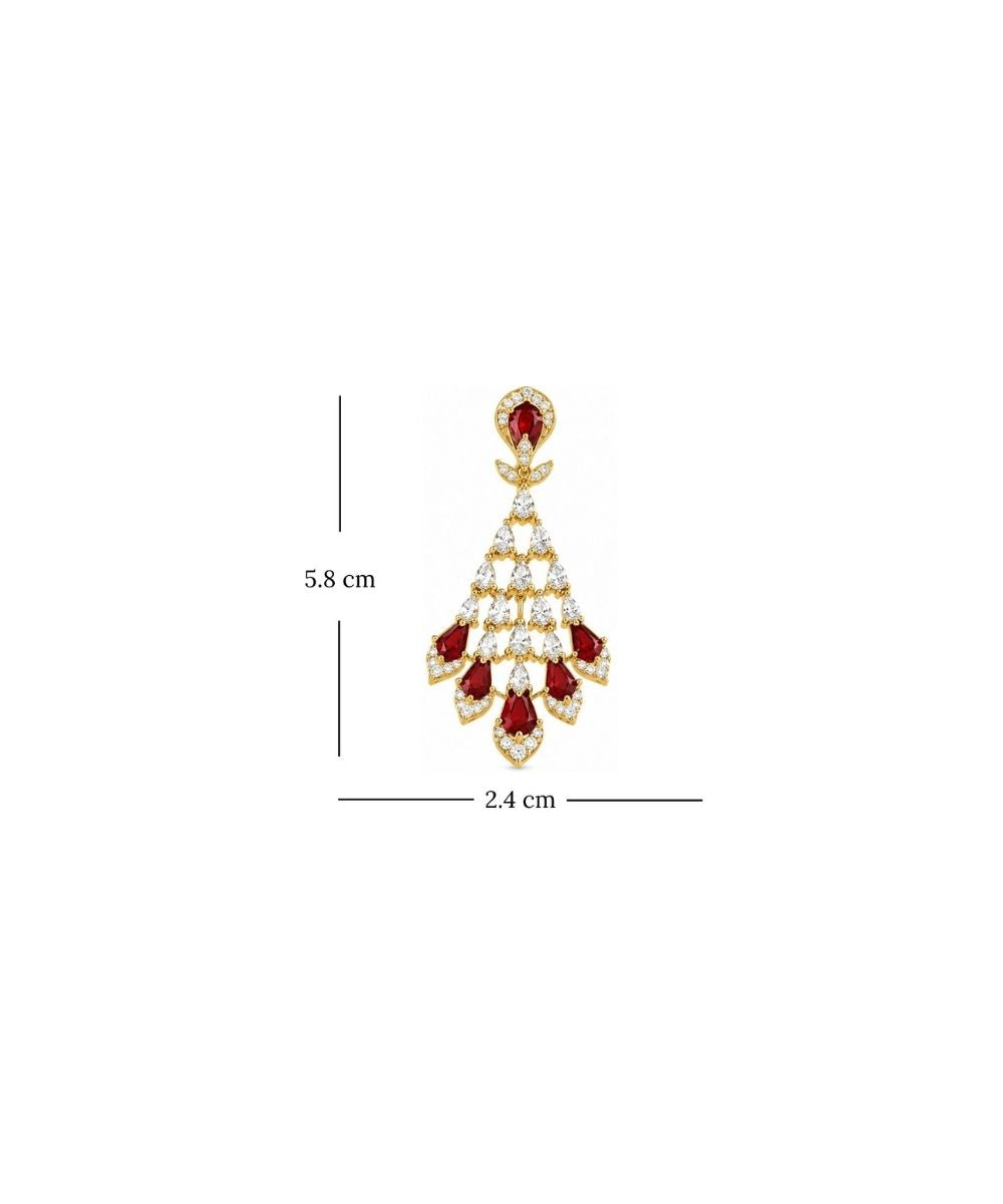 Gold Plated Red Cubic Zirconia Drop Earrings