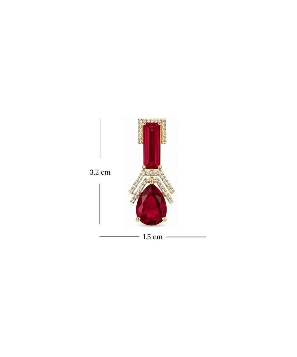 Gold Plated Red Cubic Zirconia Drop Earrings