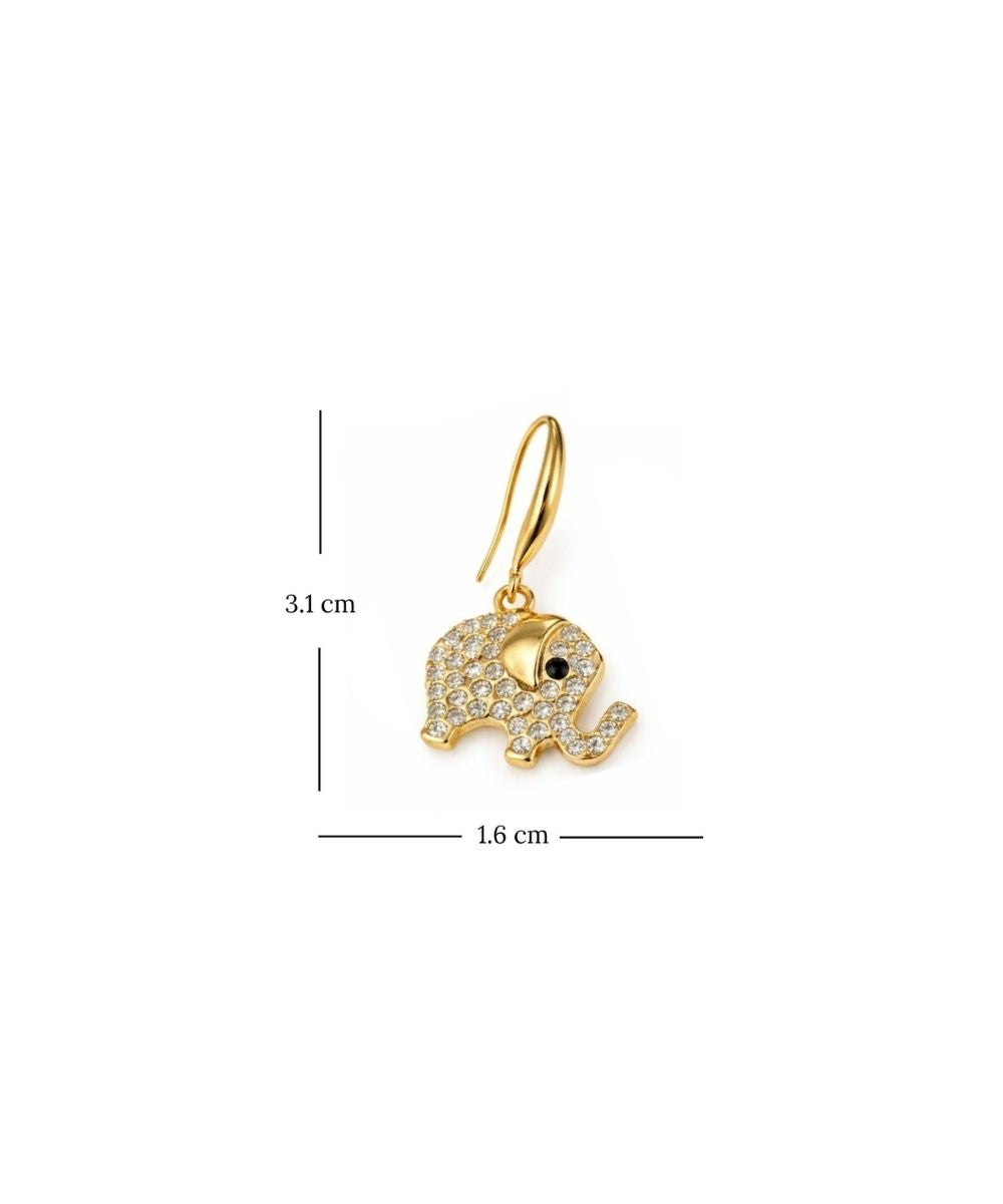 Gold Plated Elephant Charm Evil Eye Drop Earrings