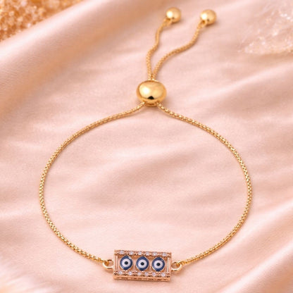 Bdiva Handcrafted Rectangular 18k Gold-Plated Evil Eye Adjustable Bracelet