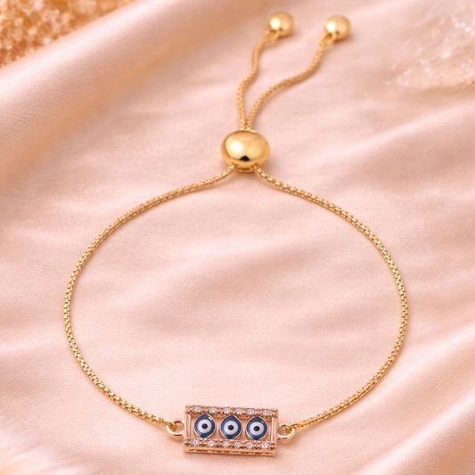 Bdiva Handcrafted Rectangular 18k Gold-Plated Evil Eye Adjustable Bracelet