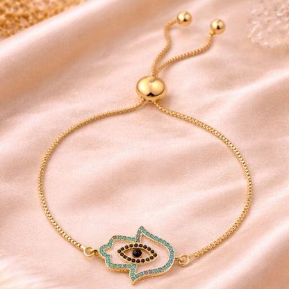 Gold-Plated Evil Eye Adjustable Bracelet