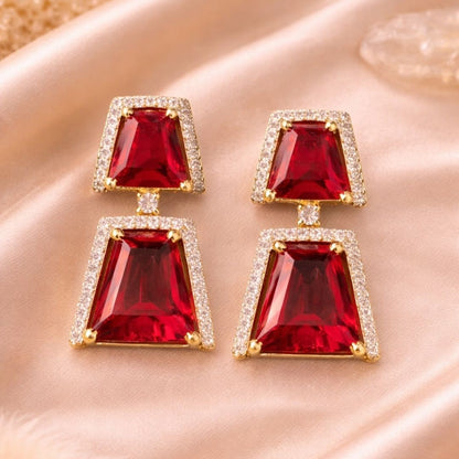 Gold Plated Red Ruby Earrings