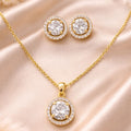 Gold Plated Solitaire Halo Style Pendant & Earrings Set