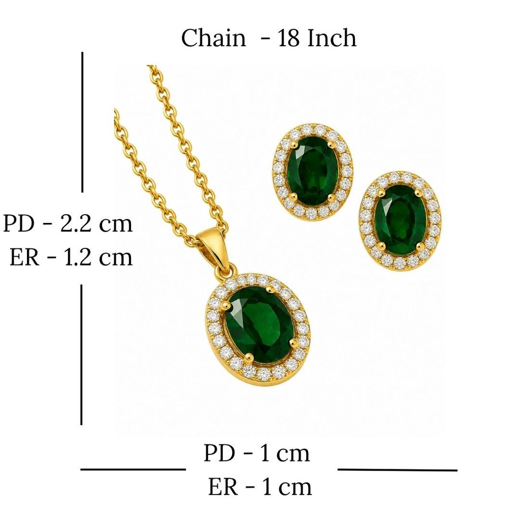 Gold Plated Green Cubic Zirconia Solitaire Halo Pendant & Earrings Set
