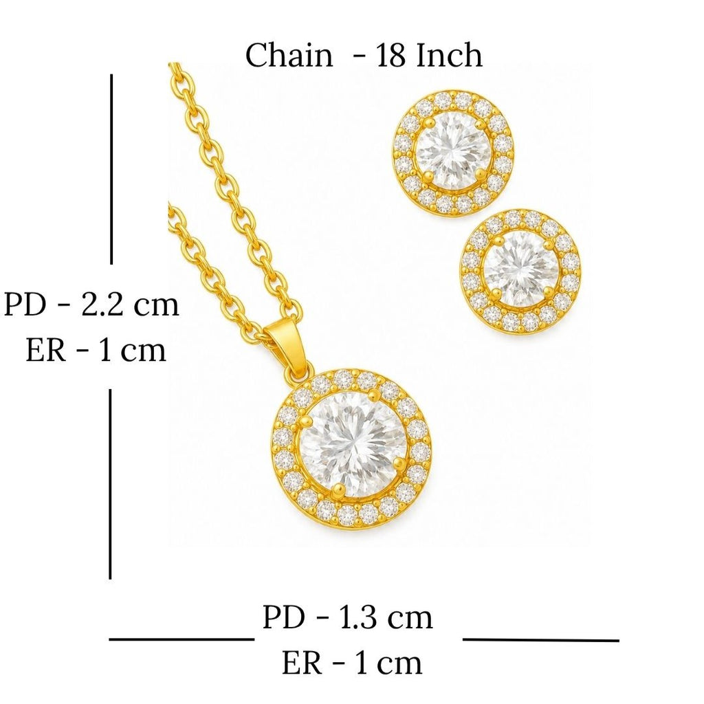 Gold Plated Solitaire Halo Style Pendant & Earrings Set