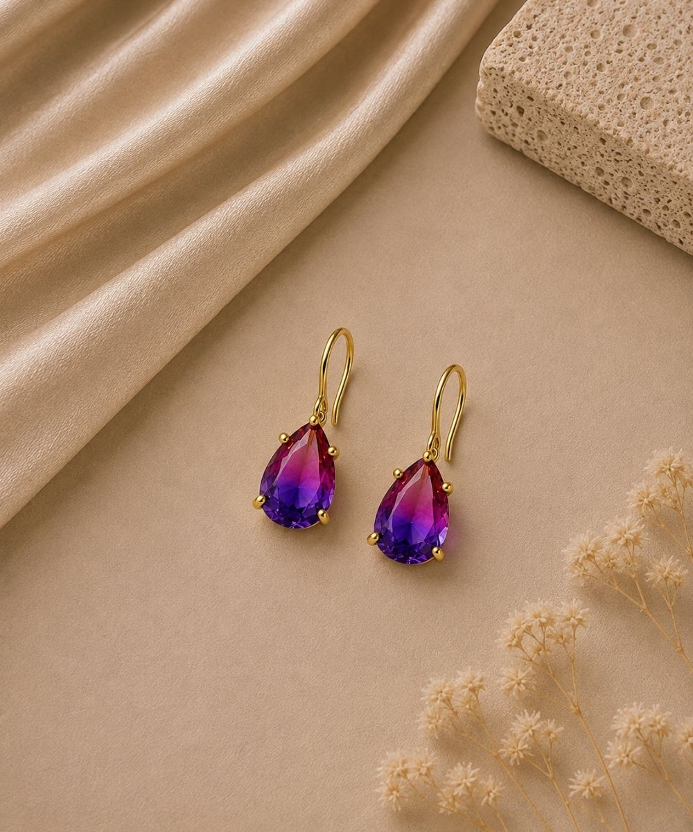 Gold Plated Pear Shape Ombre Cubic Zirconia Drop Earrings
