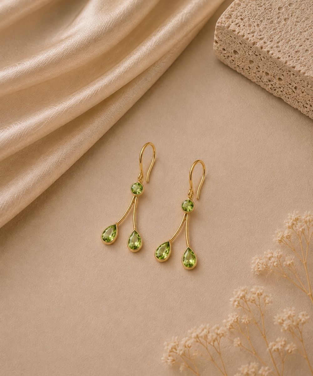 Gold Plated Light Green Cubic Zirconia Drop Earrings