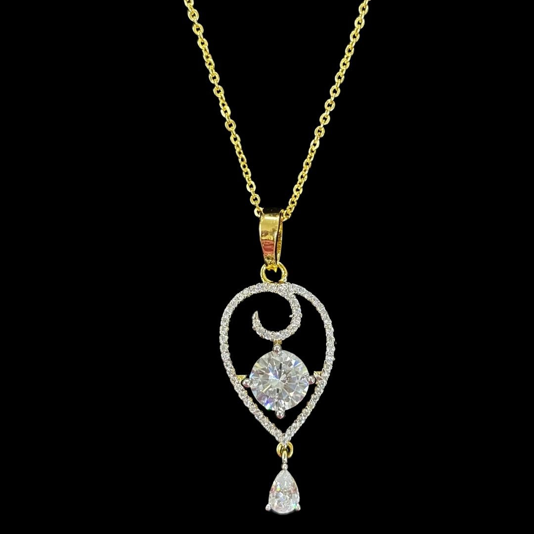 Gold-Plated Ethereal Grace Solitaire Pendant & Earrings Set – A Fusion of Elegance & Modern Glam