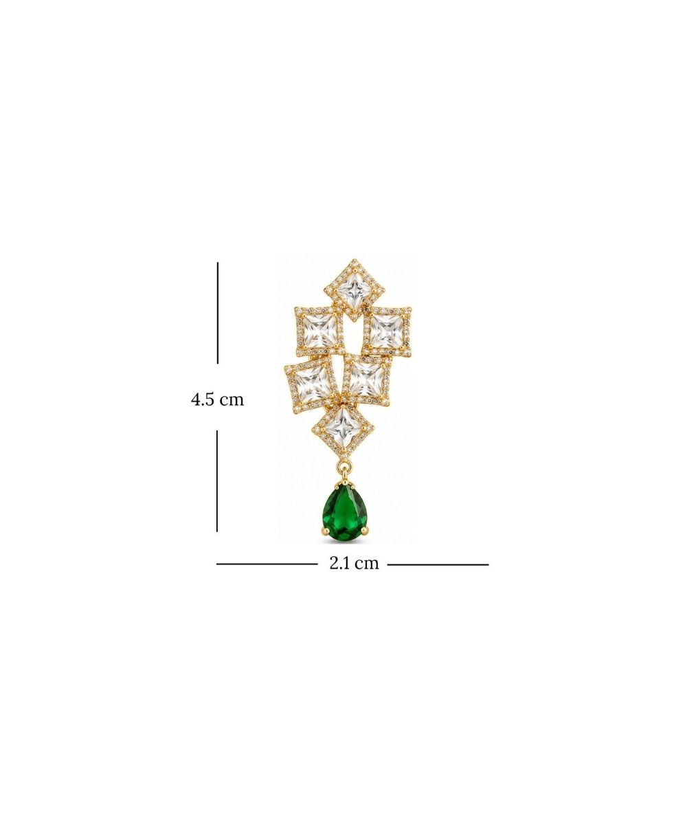 Gold Plated Green  Cubic Zirconia Drop Earrings