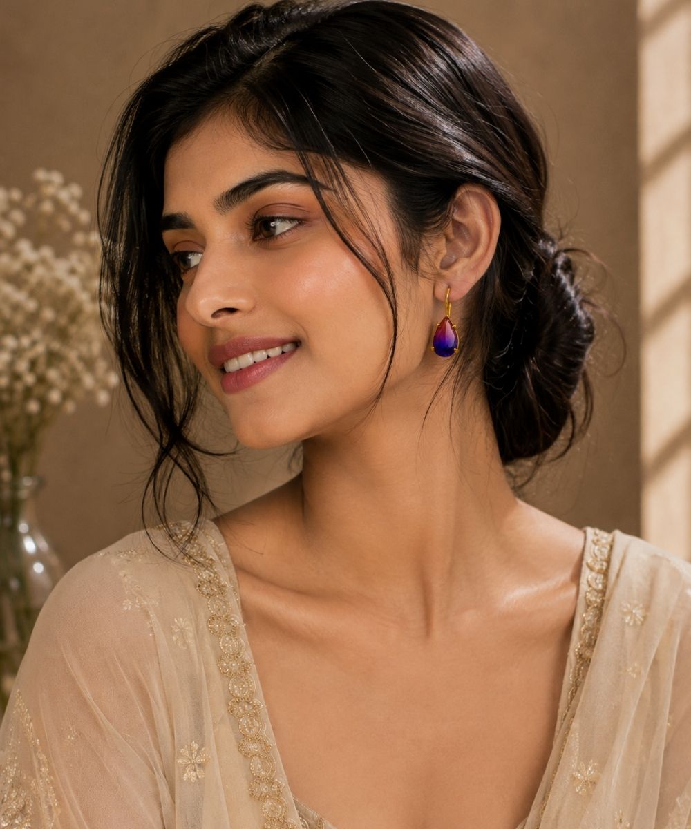 Gold Plated Pear Shape Ombre Cubic Zirconia Drop Earrings