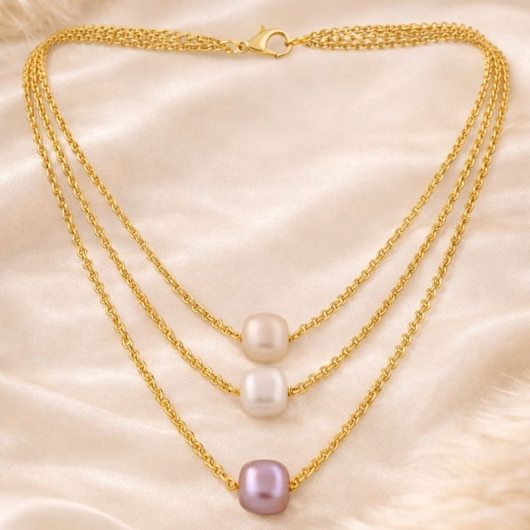3-Layered Gold-Plated  Pearl Necklace
