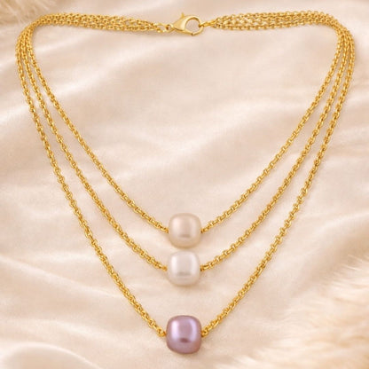 3-Layered Gold-Plated  Pearl Necklace