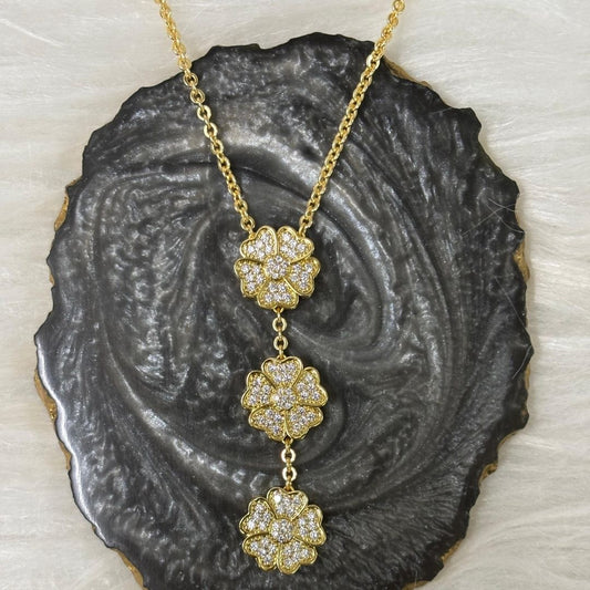 Gold-Plated Floral Symphony Triple Bloom Chain Pendant