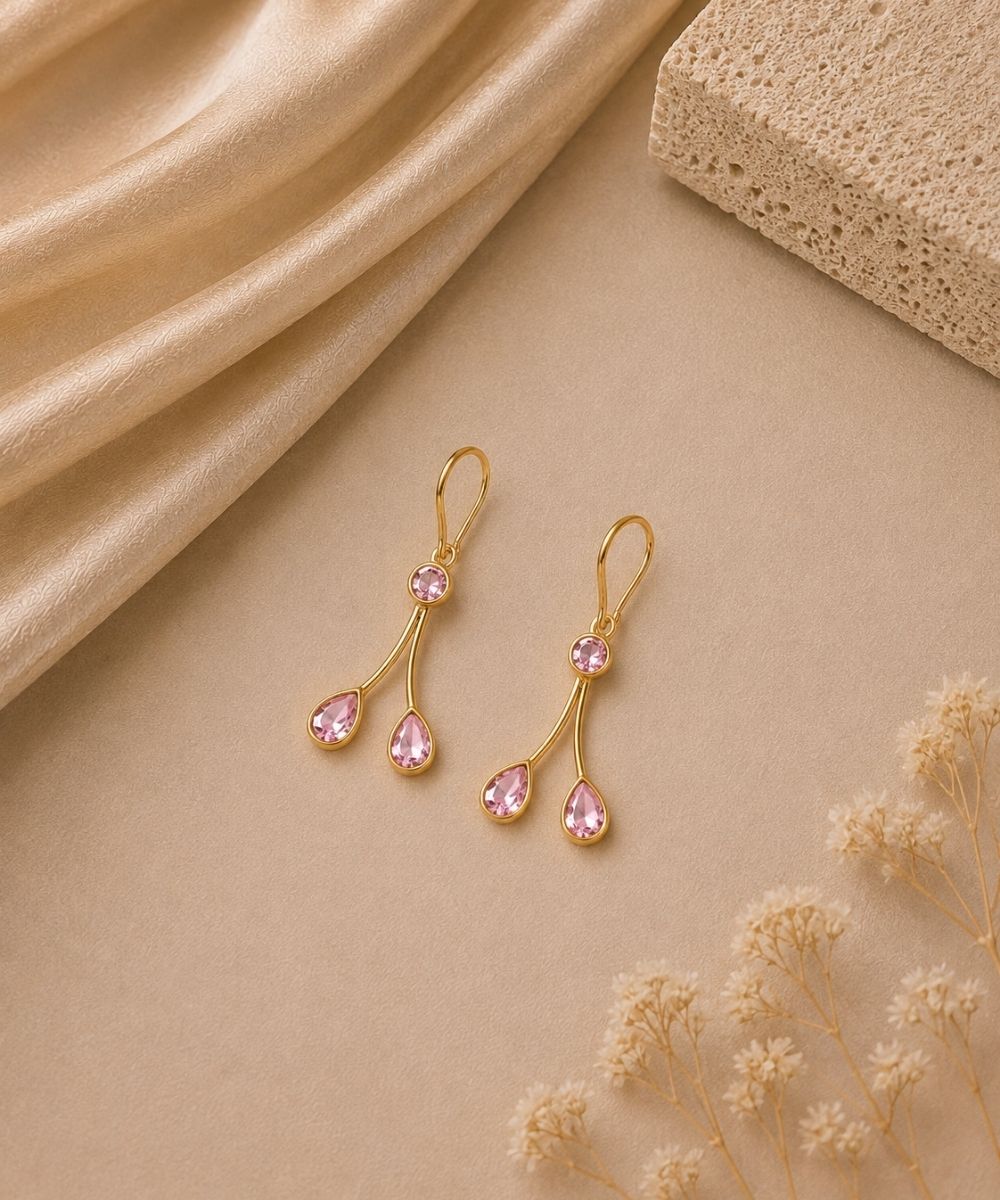 Gold Plated Light Pink Cubic Zirconia Drop Earrings