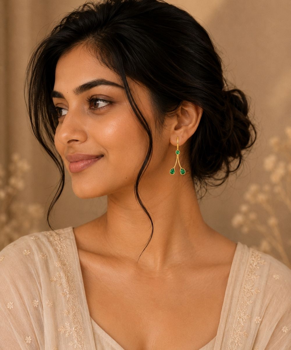 Gold Plated Green Cubic Zirconia Drop Earrings
