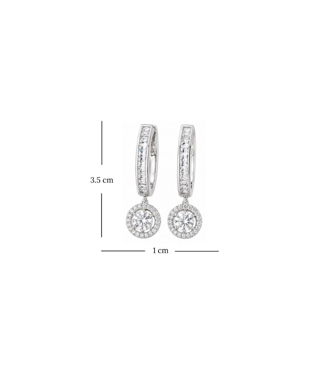 Rhodium Plated Cubic Zirconia Halo Style Drop Earrings