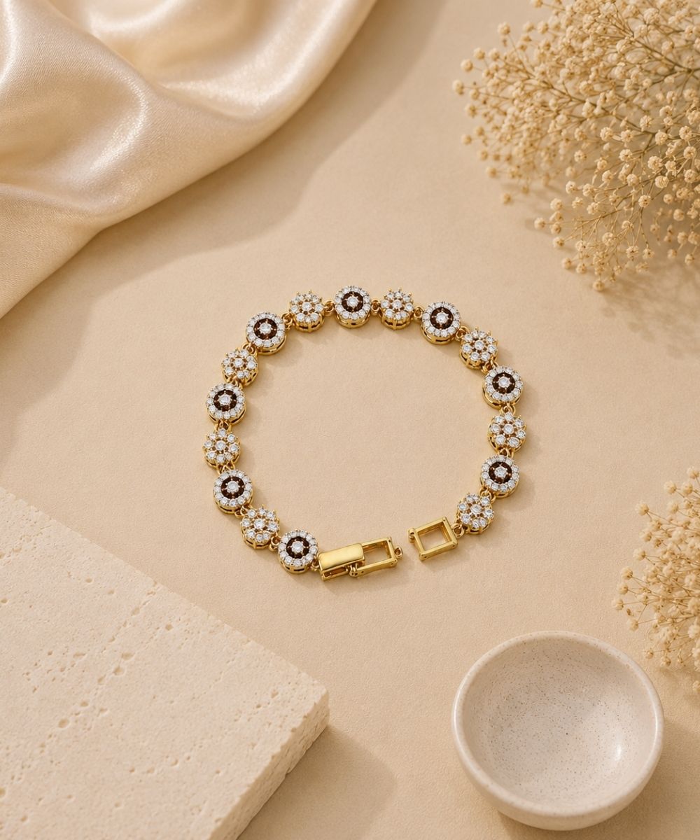 Gold Plated Cubic Zirconia Floral Tennis Bracelet