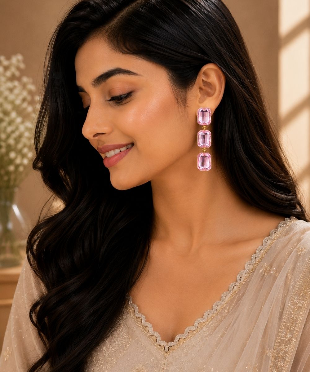 Gold Plated Kundan Drop Earrings
