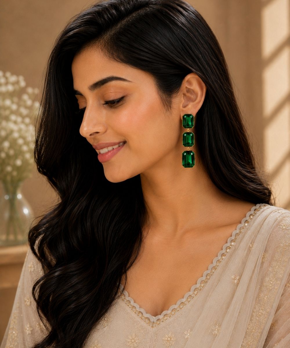 Gold Plated Kundan Drop Earrings
