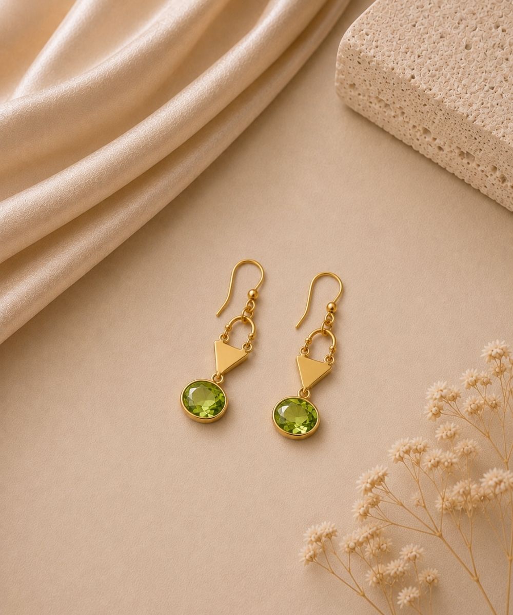 Gold Plated Green Cubic Ziconia Drop Earrings